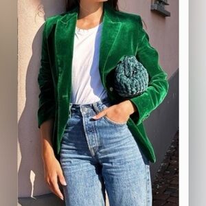 Zara Velvet one Button  Valentines Blazer in green size XS